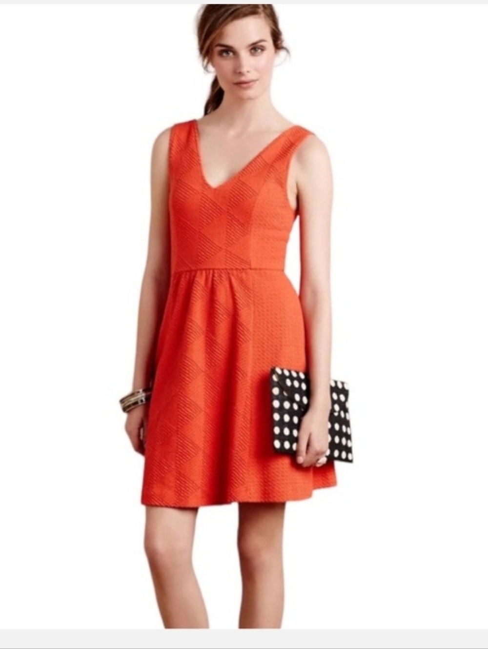 Anthropologie Maeve Women’s Orange Textured Dress Cut Out Back W/ Pockets Sz 4